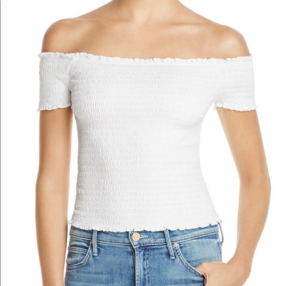 Smocked off the shoulder crop top